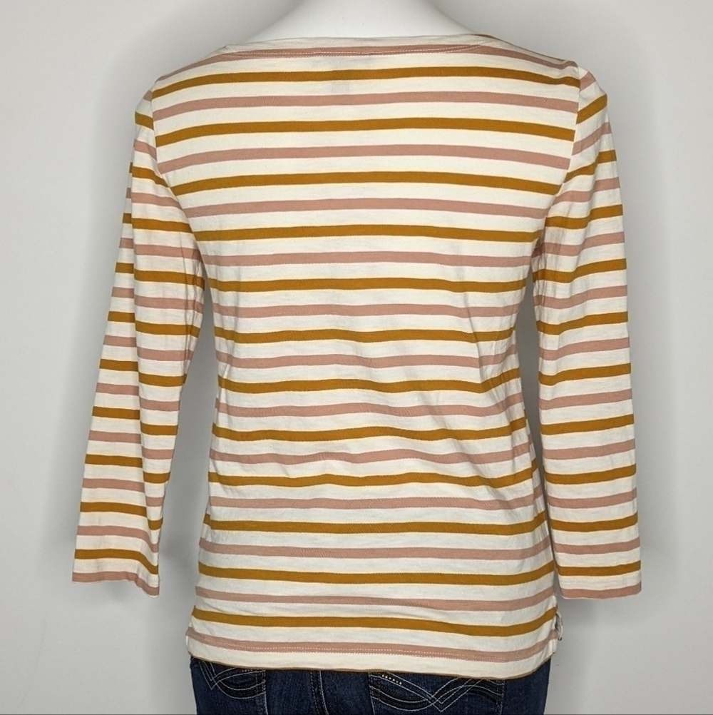 ✨3/$15 J Crew cream & mustard yellow striped 3/4 sleeve top XS - Picture 4 of 7